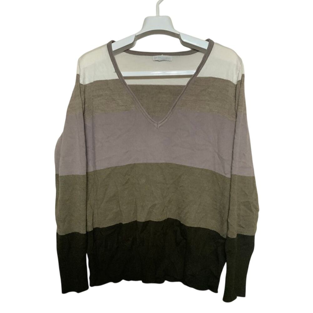 New York & Company Womens XL Gray Green Colorblock Long Sleeve Pullover Sweater